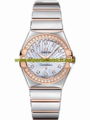 Omega Watches : 123.25.27.60.55.006 27mm Constellation Polished Quartz White Mother Of Pearl Dial Rose Gold Case, Diamonds With Rose Gold And Stainless Steel Bracelet Women Watch