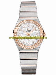 Omega Watches : 123.25.27.60.55.009 27mm Constellation Brushed Quartz Silver Dial Rose Gold Case, Diamonds With Rose Gold And Stainless Steel Bracelet Women Watch