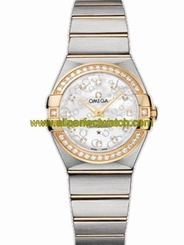 Omega Watches : 123.25.27.60.55.010 27mm Constellation Brushed Quartz Silver Dial Yellow Gold Case, Diamonds With Yellow Gold And Stainless Steel Bracelet Women Watch