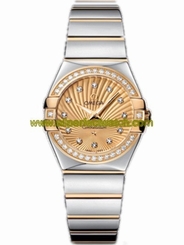 Omega Watches : 123.25.27.60.58.002 27mm Constellation Polished Quartz Champagne Gold Dial Yellow Gold Case, Diamonds With Yellow Gold And Stainless Steel Bracelet Women Watch