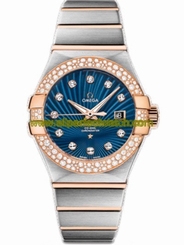 Omega Watches : 123.25.31.20.53.001 31mm Automatic Brushed Chronometer Blue Dial Rose Gold Case, Diamonds With Rose Gold And Stainless Steel Bracelet Women Watch