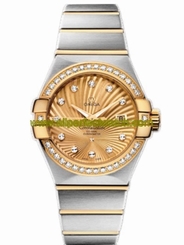 Omega Watches : 123.25.31.20.58.001 31mm Automatic Brushed Chronometer Champagne Gold Dial Yellow Gold Case, Diamonds With Yellow Gold And Stainless Steel Bracelet Women Watch