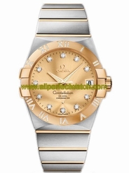 Omega Watches : 123.25.38.21.58.002 38mm Automatic Chronometer Champagne Gold Dial Yellow Gold Case, Diamonds With Yellow Gold And Stainless Steel Bracelet Men Watch