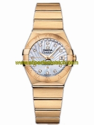 Omega Watches : 123.50.27.20.55.002 24mm Constellation Brushed Automatic Chronometer White Mother Of Pearl Dial Yellow Gold Case, Diamonds With Yellow Gold Bracelet Women Watch