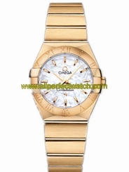Omega Watches : 123.50.27.60.05.002 27mm Constellation Brushed Quartz White Mother Of Pearl Dial Yellow Gold Case With Yellow Gold Bracelet Women Watch