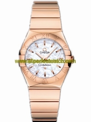 Fake AAA Omega Watches : 123.50.27.60.05.003 27mm Constellation Polished Quartz White Mother Of Pear Dial Rose Gold Case And Bracelet Women Watch Watch