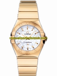 Omega Watches : 123.50.27.60.05.004 27mm Constellation Polished Quartz White Mother Of Pear Dial Yellow Gold Case And Bracelet Women Watch