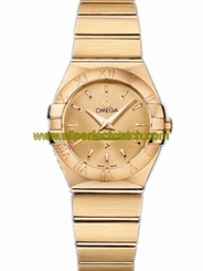 Omega Watches : 123.50.27.60.08.001 27mm Constellation Brushed Quartz Champagne Gold Dial Yellow Gold Case And Bracelet Women Watch