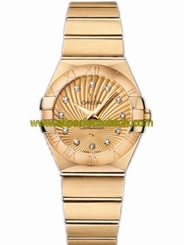 Omega Watches : 123.50.27.60.58.001 27mm Constellation Brushed Quartz Champagne Gold Dial Yellow Gold Case, Diamonds And Yellow Gold Bracelet Women Watch