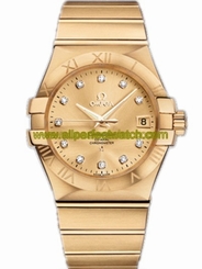Omega Watches : 123.50.35.20.58.001 35mm Automatic Chronometer Champagne Gold Dial Yellow Gold Case, Diamonds With Yellow Gold Bracelet Men Watch