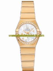 Omega Watches : 123.55.24.60.05.001 24mm Constellation Brushed Quartz White Mother Of Pearl Dial Yellow Gold Case, Diamonds With Yellow Gold Bracelet Women Watch