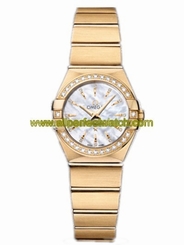 Omega Watches : 123.55.24.60.55.004 24mm Constellation Brushed Quartz White Mother Of Pearl Dial Yellow Gold Case, Diamonds With Yellow Gold Bracelet Women Watch