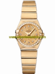 Omega Watches : 123.55.24.60.58.001 24mm Constellation Brushed Quartz Champagne Gold Dial Yellow Gold Case, Diamonds With Yellow Gold Bracelet Women Watch