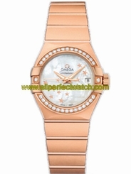 Omega Watches : 123.55.27.20.05.003 27mm Automatic Brushed Chronometer White Mother Of Pearl Dial Rose Gold Case, Diamonds With Rose Gold Bracelet Women Watch