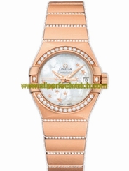 Omega Watches : 123.55.27.20.05.004 27mm Automatic Brushed Chronometer White Mother Of Pearl Dial Rose Gold Case, Diamonds With Rose Gold Bracelet Women Watch
