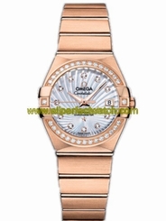 Omega Watches : 123.55.27.20.55.001 27mm Automatic Brushed Chronometer White Mother Of Pearl Dial Rose Gold Case, Diamonds With Rose Gold Bracelet Women Watch