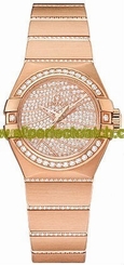 Omega Watches : 123.55.27.20.55.006 Automatic Diamond Pave Dial Diamond Bezel 18k Rose Gold and Diamond Bracelet Women Watch