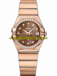 Omega Watches : 123.55.27.20.57.001 27mm Automatic Brushed Chronometer Brown Mother Of Pearl Dial Rose Gold Case, Diamonds With Rose Gold Bracelet Women Watch