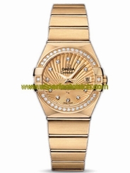 Omega Watches : 123.55.27.20.58.001 27mm Automatic Brushed Chronometer Champagne Gold Dial Yellow Gold Case, Diamonds With Yellow Gold Bracelet Women Watch