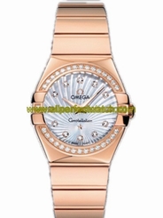 Omega Watches : 123.55.27.60.55.005 27mm Constellation Polished Quartz White Mother Of Pearl Dial Rose Gold Case, Diamonds With Rose Gold Bracelet Women Watch