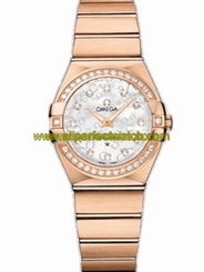 Omega Watches : 123.55.27.60.55.015 27mm Constellation Brushed Quartz White Mother Of Pearl Dial Rose Gold Case, Diamonds With Rose Gold Bracelet Women Watch