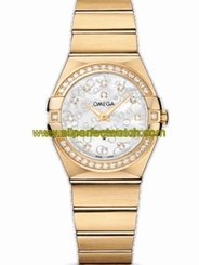 Omega Watches : 123.55.27.60.55.016 27mm Constellation Brushed Quartz White Mother Of Pearl Dial Yellow Gold Case, Diamonds With Yellow Gold Bracelet Women Watch