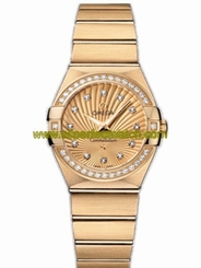 Omega Watches : 123.55.27.60.58.001 27mm Constellation Brushed Quartz Champagne Gold Dial Yellow Gold Case, Diamonds With Yellow Gold Bracelet Women Watch