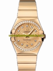 Omega Watches : 123.55.27.60.58.002 27mm Constellation Polished Quartz Champagne Gold Dial Yellow Gold Case, Diamonds With Yellow Gold Bracelet Women Watch