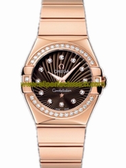 Omega Watches : 123.55.27.60.63.002 27mm Constellation Polished Quartz Brown Dial Rose Gold Case, Diamonds With Rose Gold Bracelet Women Watch