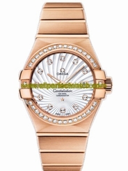 Omega Watches : 123.55.31.20.55.001 31mm Automatic Brushed Chronometer White Mother Of Pearl Dial Rose Gold Case, Diamonds With Rose Gold Bracelet Women Watch