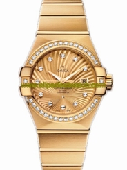 Omega Watches : 123.55.31.20.58.001 31mm Automatic Brushed Chronometer Champagne Gold Dial Yellow Gold Case, Diamonds With Yellow Gold Bracelet Women Watch