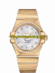 Omega Watches : 123.55.35.20.52.002 35mm Automatic Chronometer Silver Dial Yellow Gold Case, Diamonds With Yellow Gold Bracelet Men Watch