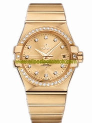 Omega Watches : 123.55.35.20.58.001 35mm Automatic Chronometer Champagne Gold Dial Yellow Gold Case, Diamonds With Yellow Gold Bracelet Men Watch