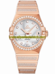 Omega Watches : 123.55.38.21.52.005 38mm Automatic Constellation Jewellery Silver Dial Rose Gold Case, Diamonds With Rose Gold Bracelet Men Watch