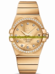 Omega Watches : 123.55.38.21.58.001 38mm Automatic Chronometer Champagne Gold Dial Yellow Gold Case, Diamonds With Yellow Gold Bracelet Men Watch