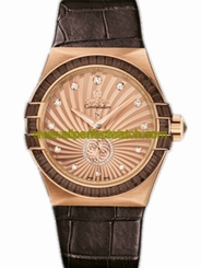 Omega Watches : 123.58.35.20.99.001 35mm Automatic Chronometer Constellation Small Seconds Champagne Dial Rose Gold Case, Diamonds With Brown Leather Strap Women Watch