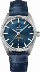 Omega Watches : 130.33.39.21.03.001 Co-Axial Master Chronometer Globemaster Blue Leather Men Watch