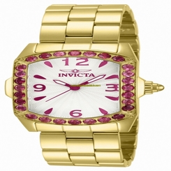 Invicta Watches : 14139 White Dial Fixed Silver-tone Set With Purple Crystals Band Women Watch