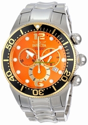 Invicta Watches : 14200 Orange Dial Stainless Steel Band Men Watch