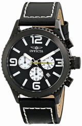 Invicta Watches : 1430 Black Dial Leather Men Watch