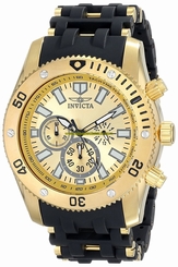 Invicta Watches : 14813 Gold Dial Chronograph Black Polyurethane Men Watch