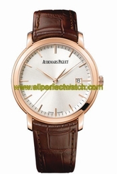 Audemars Piguet Watches : 15170OR.OO.A088CR.01 Automatic Silver Dial Date 18ct Rose Gold Case Brown Leather Men Watch