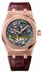 Audemars Piguet Watches : 15305OR.OO.D088CR.01 Automatic 18kt Rose Gold Skeleton Dial Brown Crocodile Leather Band Men Watch