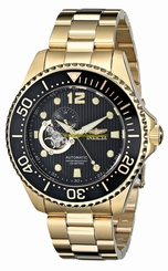 Invicta Watches : 15391 Black Dial 18kt. Gold Plated Stainless Steel Men Watch