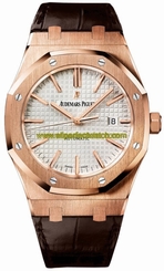 Audemars Piguet Watches : 15400OR.OO.D088CR.01 Automatic 18kt Rose Gold Silver Dial Brown Crocodile Leather Band Men Watch