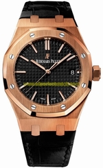 Audemars Piguet Watches : 15450OR.OO.D002CR.01 Automatic 18kt Rose Gold Black Dial Black Crocodile Leather Band Men Watch