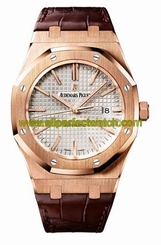 Audemars Piguet Watches : 15450OR.OO.D088CR.01 Automatic 18kt Rose Gold Silver Dial Brown Crocodile Leather Band Men Watch
