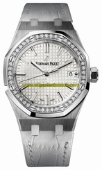 Audemars Piguet Watches : 15451ST.ZZ.D011CR.01 Automatic Stainless Steel Silver Dial White Crocodile Leather Band Women Watch