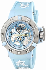 Invicta Watches : 17127 Mechanical Hand Wind Skeleton Dial Light Blue Silicone Women Watch