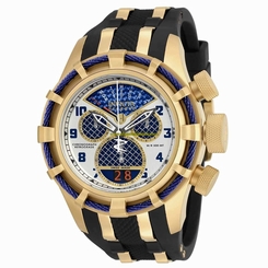 Invicta Watches : 17465 Silver And Blue Carbon Fiber Dial Fixed Gold-tone Band Men Watch